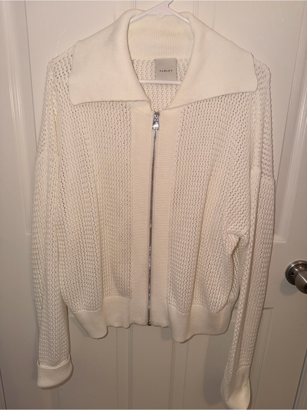 Varley Cream Zip-Front Knit Cardigan ~ Size Large